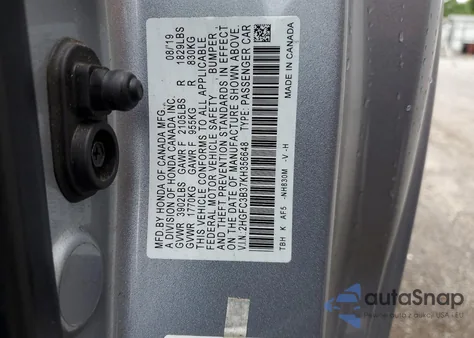 2019 Honda Civic Ex from USA, damaged, VIN 2HGFC3B37KH356648